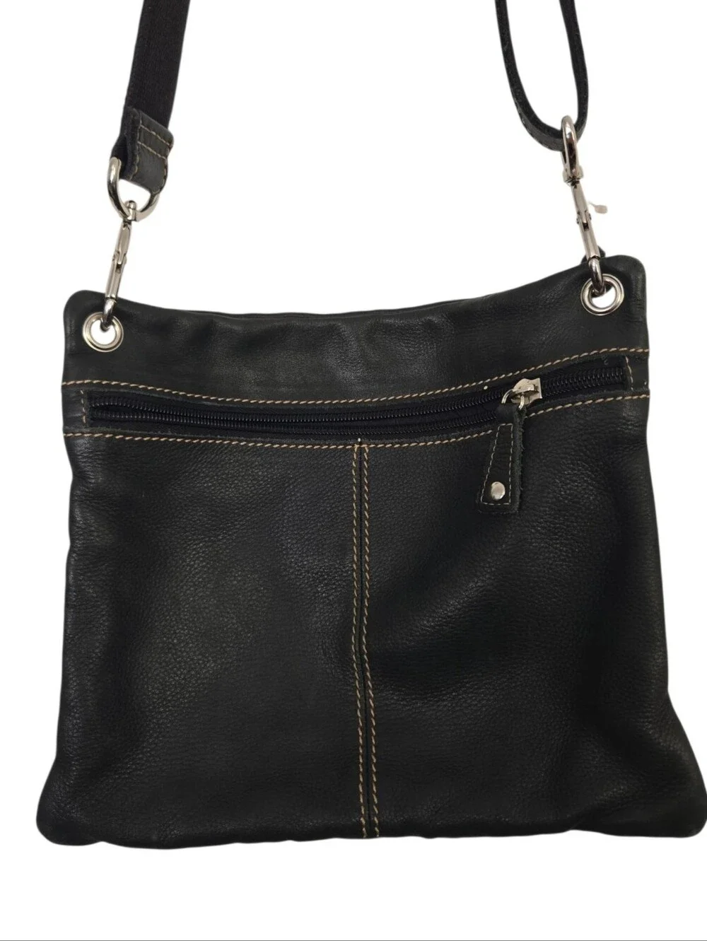 Fossil Black Genuine Leather Multi-Pocket Crossbody Organizer Bag